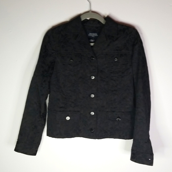 JONES NEW YORK Signature WOMEN'S BLACK textured jacket/coat size Small Petite 🎯 - Picture 1 of 4